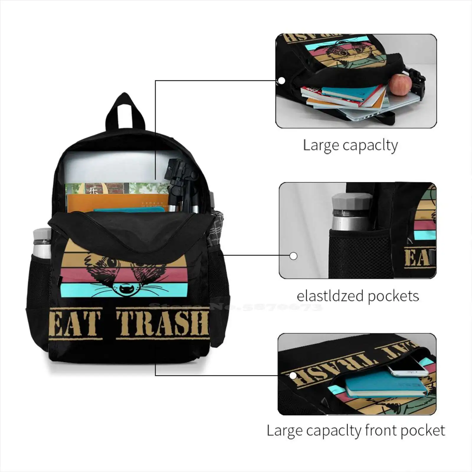 New Arrival Live Fast Eat Trash Shirt Funny Saying Tshirt Bear Shirt Funny Quote School Bags For Teenage Girls Laptop Travel