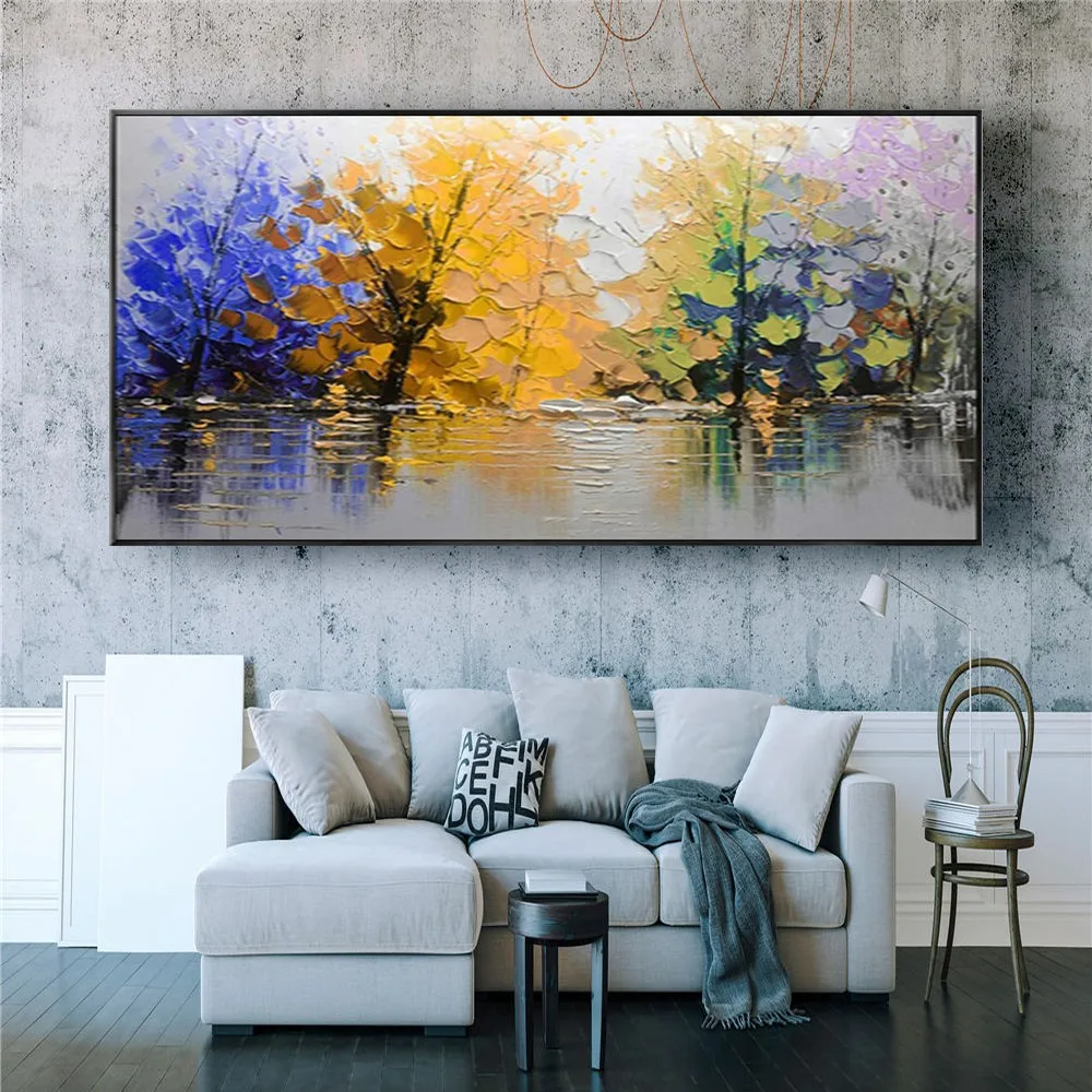 Hand-Painted Large Paintings Decor Living Room Abstract Knife Tree Flower Oil Painting On Canvas Color Wall Art Picture For Home