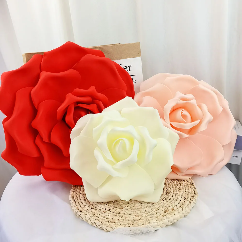 PE Flat Bottom Rose Flower For Home Garden Wedding Wall Background Decoration Roses Foam Flower DIY Floral Mall Window Layout