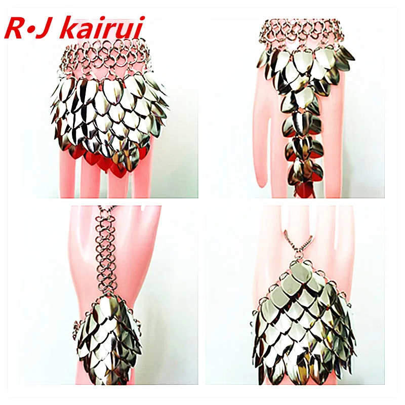 Fashion Style RJHA01 Women Silver Plated Chains Silver Fish Scale Hand Chains Jewelry Unique Design Fish Scale Hand Jewelry