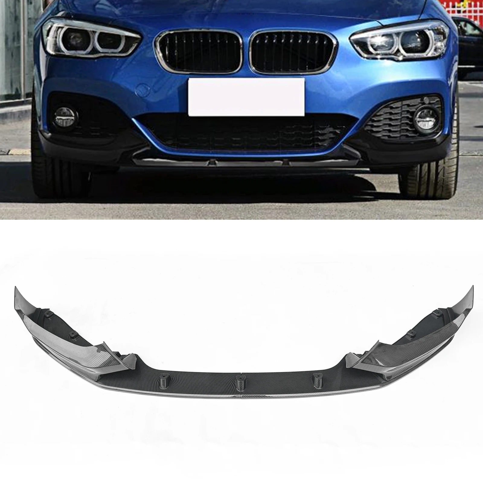 

For BMW 1-Series F20 F21 2015-2020 M Sport 120i Facelift Hatchback Carbon Fiber Look/Gloss Black Front Bumper Spoiler Blade Lip