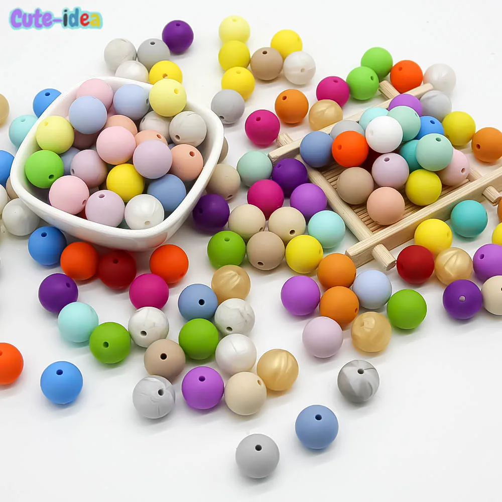 

Cute-idea 50pcs 9mm Silicone Beads Necklace Food Grade Mom Nursing Eco-friendly Sensory Teething DIY Jewelry Baby Teethers toy