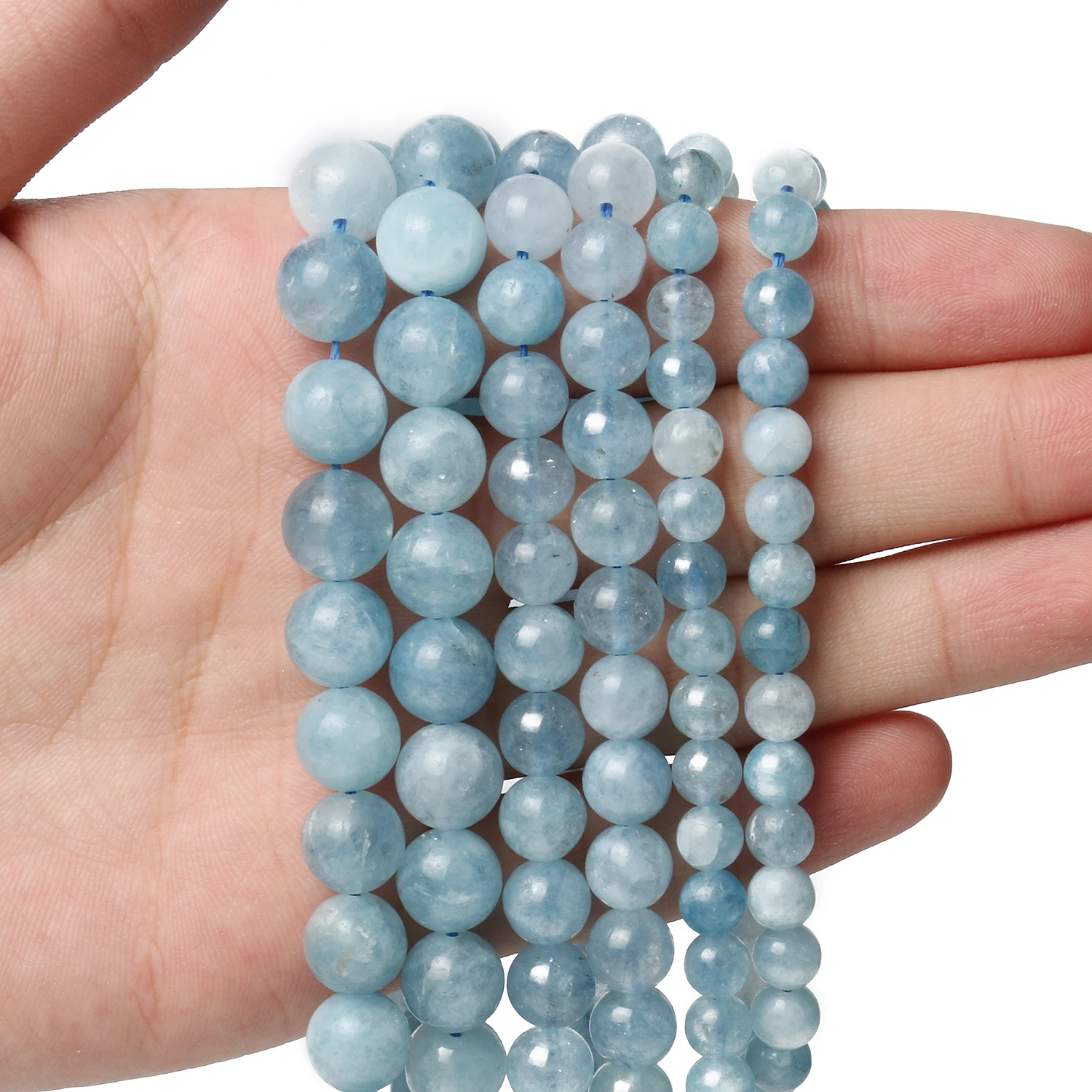 Natural Stone Beads Aquamarines Chalcedony Round Loose Beads For Jewelry Making Bracelets Needlework DIY Accessories 6-10MM