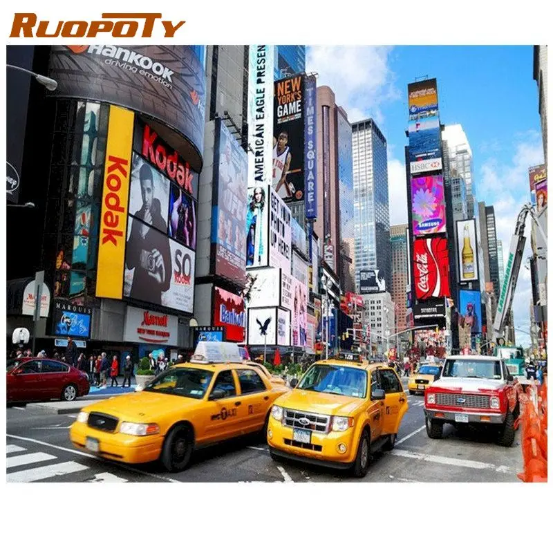 

RUOPOTY 60×75cm Frame Diy Painting By Numbers Canvas Drawing New York Streets Landscape Handpainted Gift Artwork Wall Decor