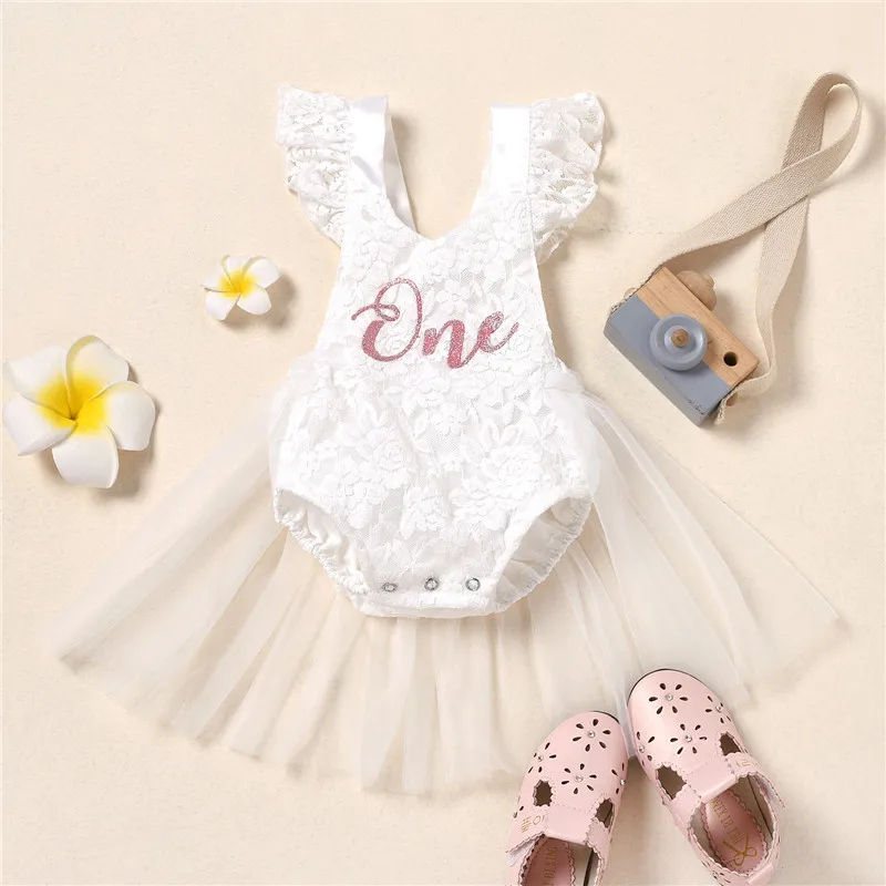 Toddler Girls Baby Jumpsuits Tulle Dresses Baby 1 Year Birthday Christening Lace Girls Tulle Dress Kids Infant Party Outfits