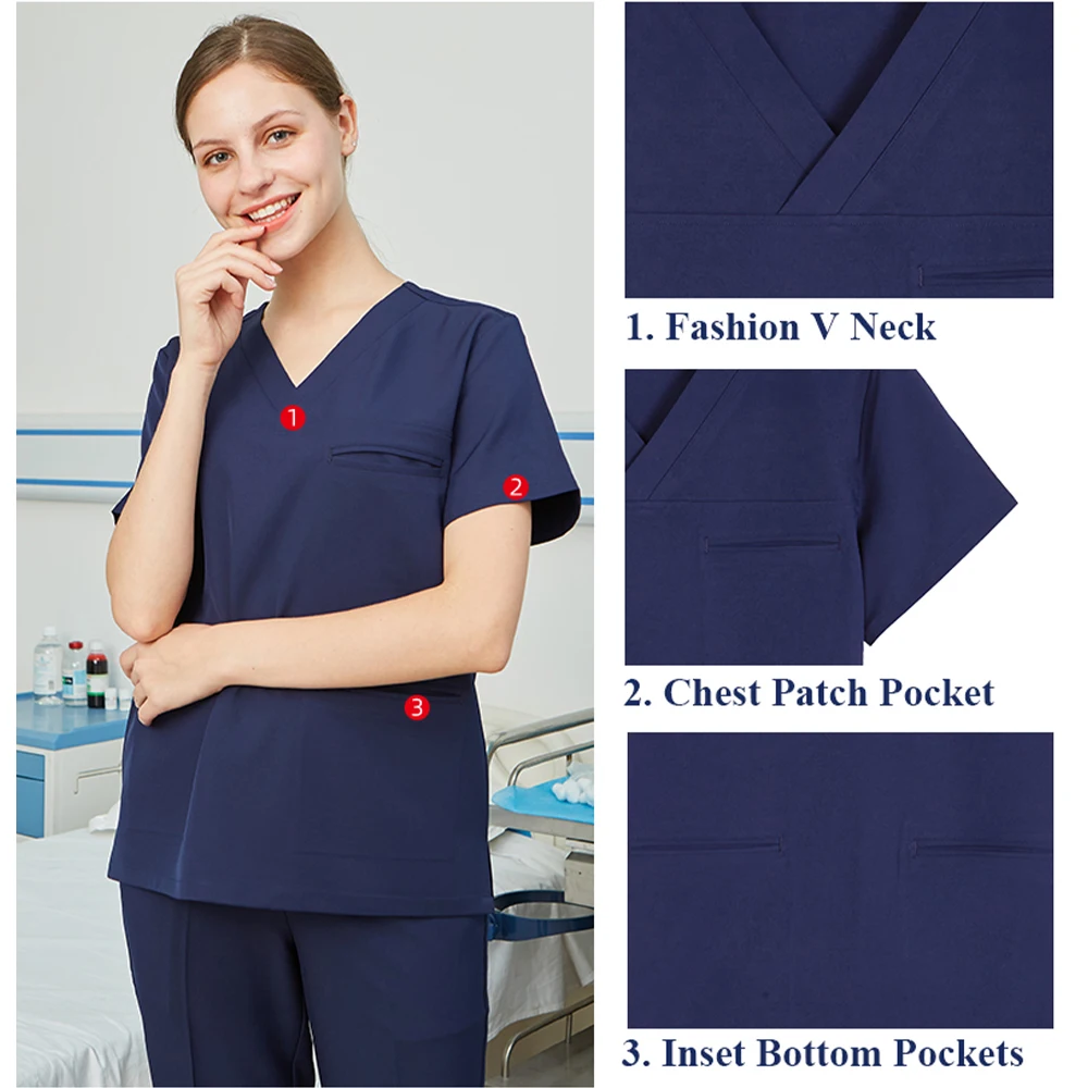 4 Way Stretch Medical Uniforms Uniforme Enfermera Mujer Clinical Clothes Scrubs Set Women Men Workwear Top and Pant Work Suits