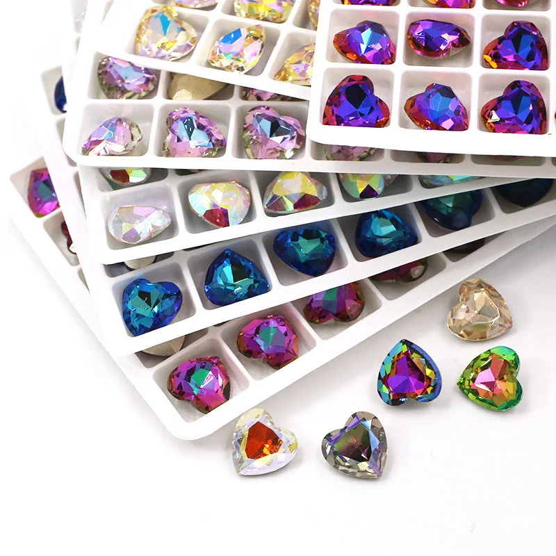 Jewelry Making High Quality Glass Crystal Strass Heart Shape Pointback Rhinestones Glue On Nail/Necklaces/Bracelets/Earrings