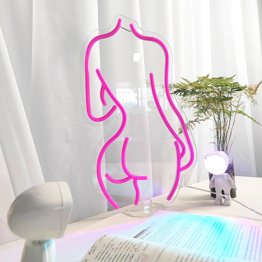 45x25cm sexy female model neon light LED pink girl illuminated logo for background decoration, wall mounted adjustable light