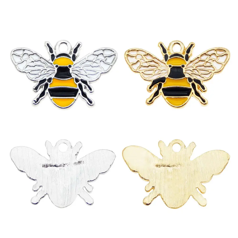 Julie Wang 50pcs Enamel Alloy Bee Charms Animal Pendant For Bracelet Making Accessory Handmade DIY Findings 17*26mm