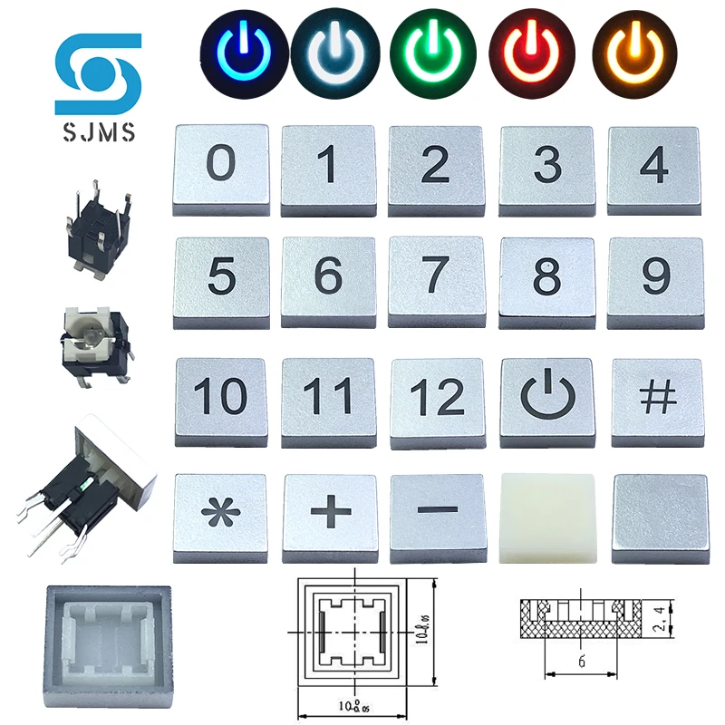 SJMS 5Pcs 6*6*9.5mm 6PIN DIP Through Hole Micro Push Button Tactile Momentary With LED Switch Tact Push Indication Button mode