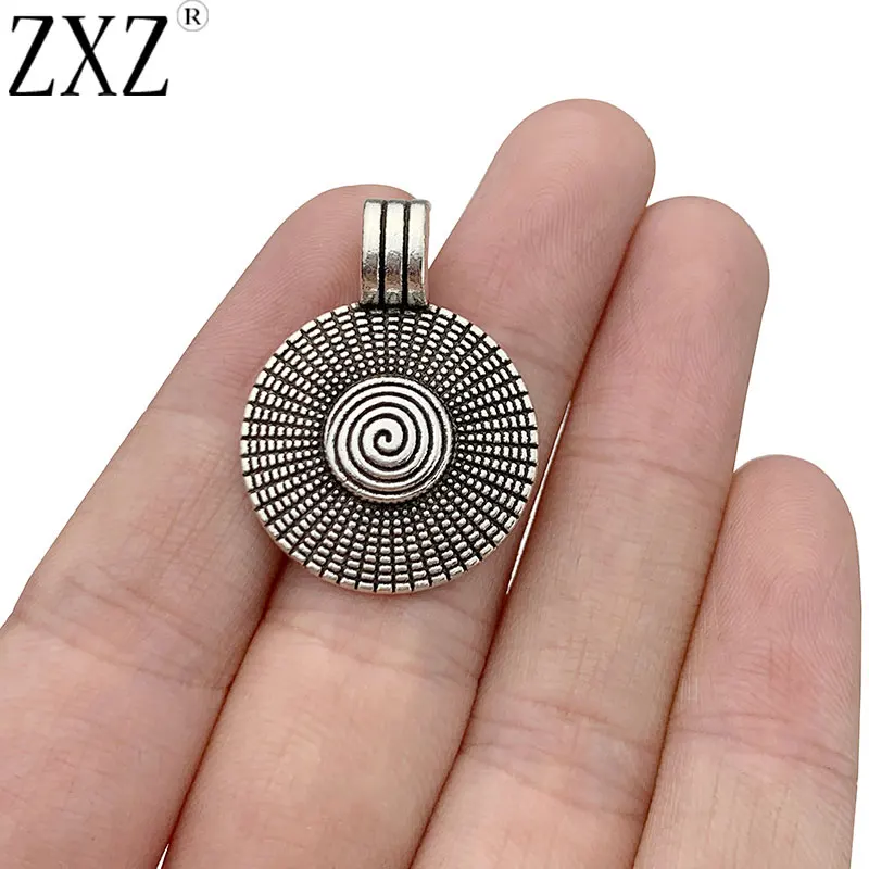 ZXZ 10pcs Tibetan Silver Boho Swirl Spiral Round Charms Pendants for Necklace Jewelry Making Accessories