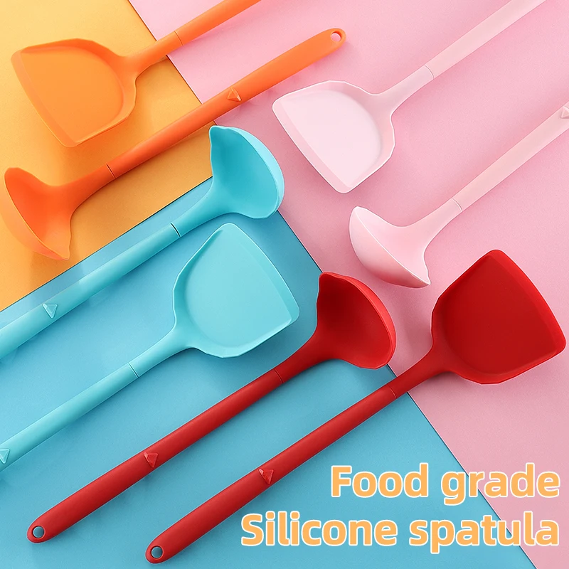 

Long Handle Food Grade Silicone Spatula Big Soup Spoon Kitchen Household Non-Stick High Temperature Resistant Chinese Shovel