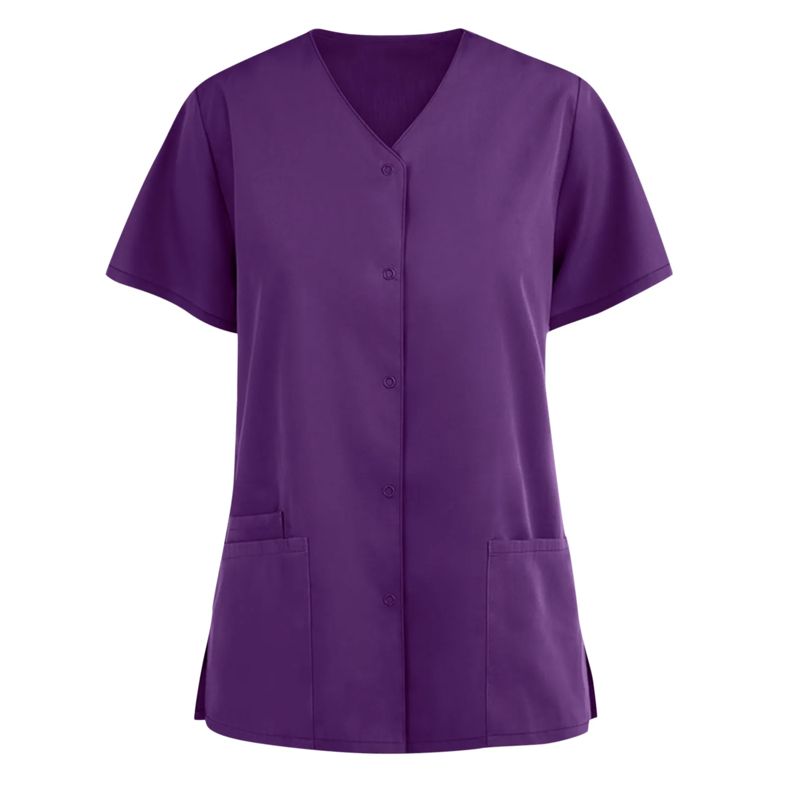 Dames Blouse Kleding 2023 Soild Korte Mouw V-Hals Zakverzorging Werknemers Shirt Top Sexy Zomer Effen Kleur Uniforme Infirmière