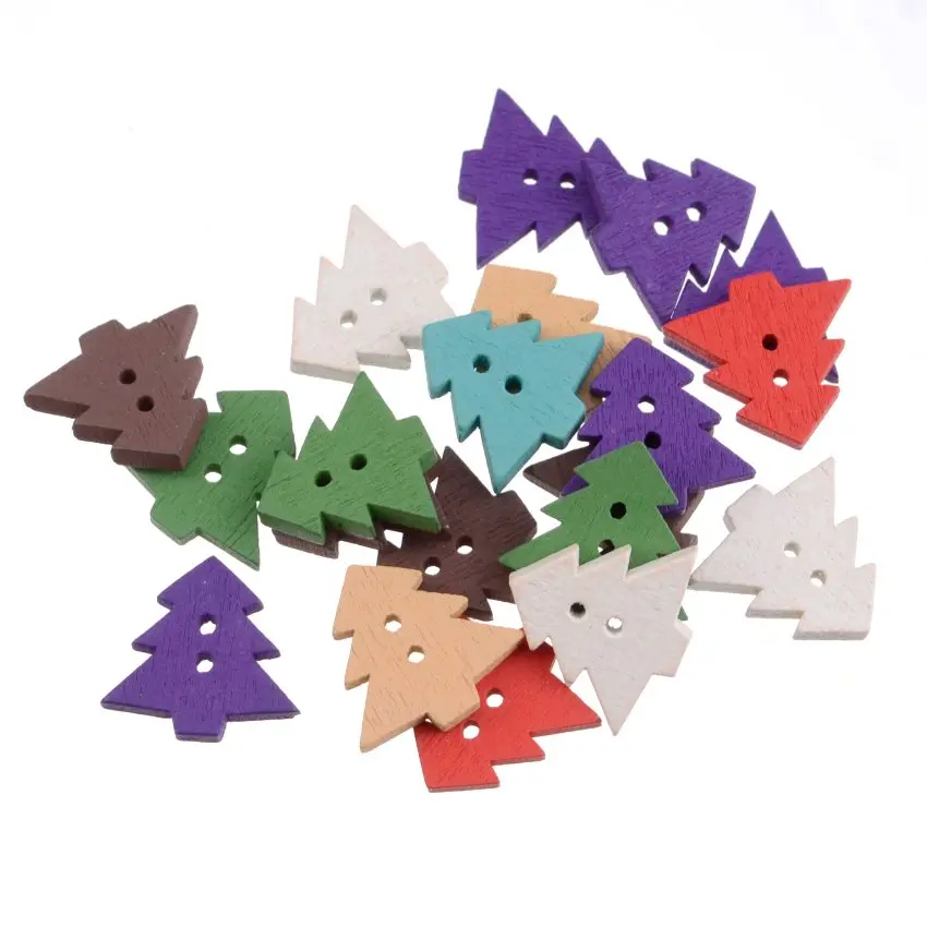 Free Shipping Retail 20Pcs Random Mixed Christmas Tree Shape 2 Holes Scrapbooking 17x18mm For Christmas Day F0232