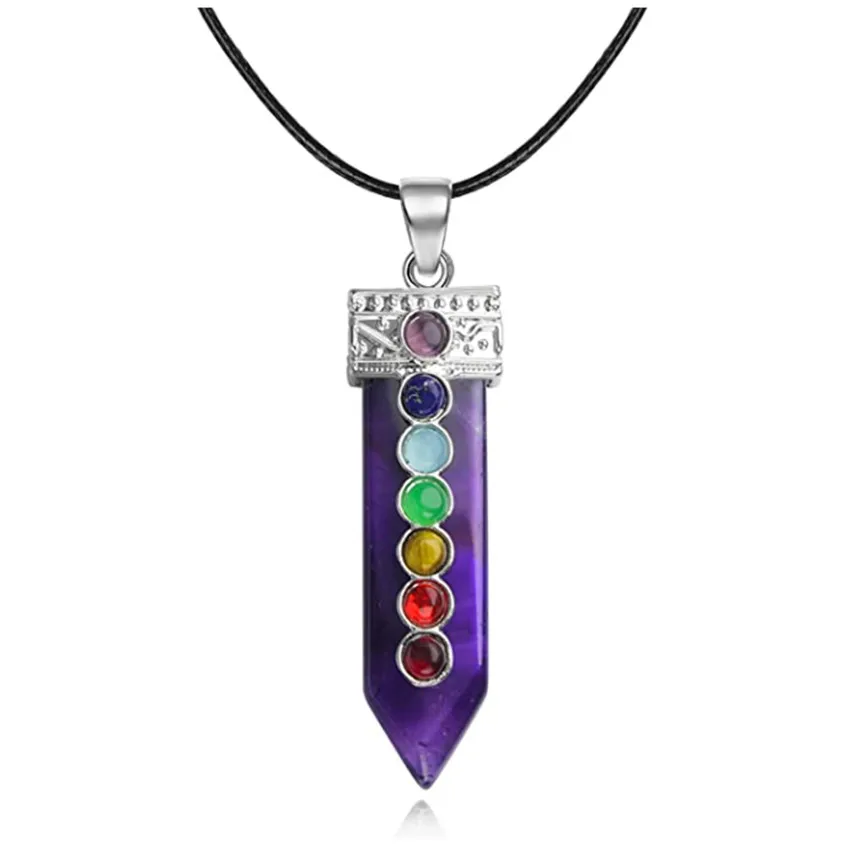 Silver Plated Sword Shape Amethysts Stone Pendant Healing Chakra Necklace Rose Pink Quartz Jewelry