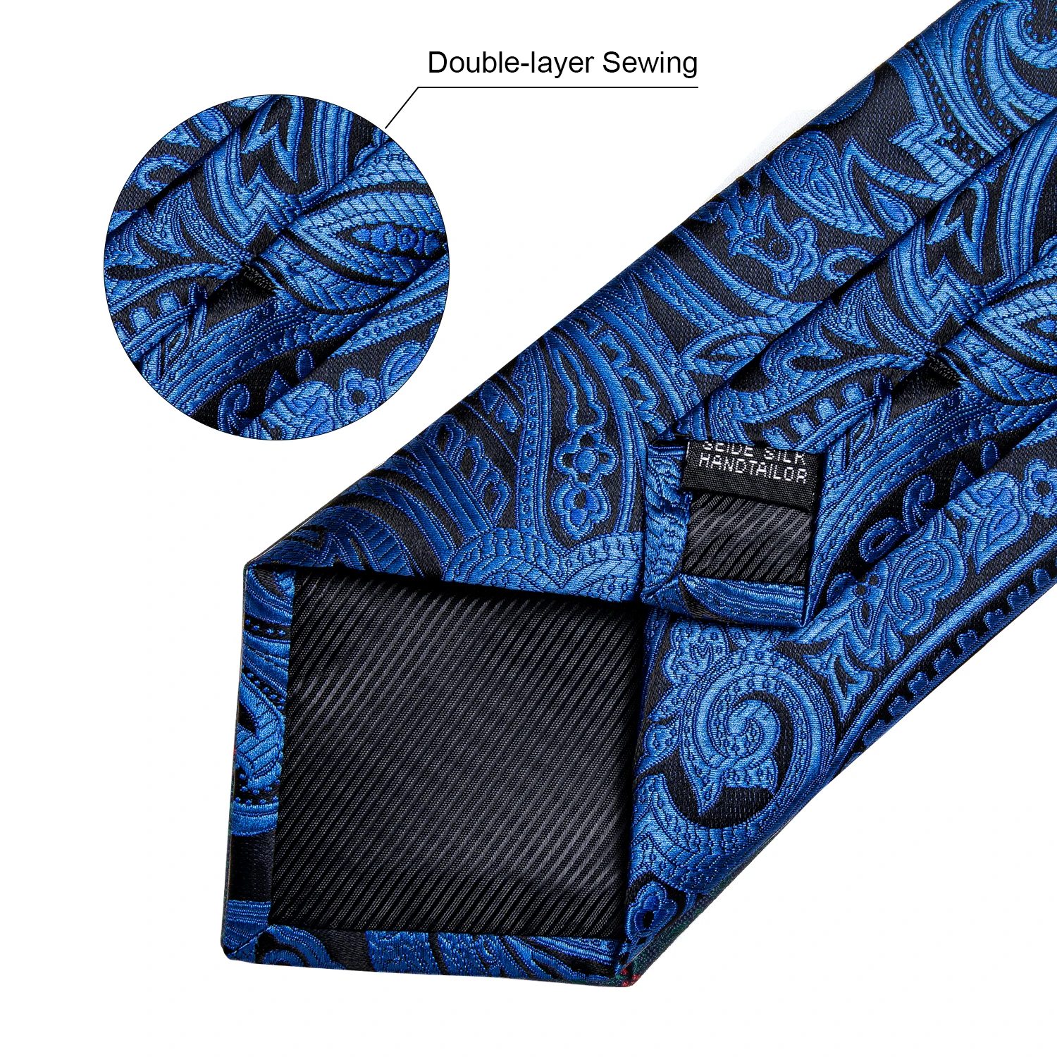 Blaue silberne Paisley-Krawatten für Herren, luxuriöses 8 cm breites Set mit Krawatte, Einstecktuch, Manschettenknöpfen, Brosche, Weihnachtsgeschenke für Männer – Detail 9