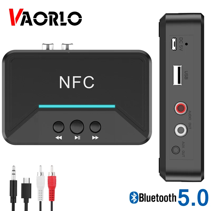 VAORLO NFC Bluetooth 5.0 EDR Recevier Wireless Audio Adapter With RCA 3.5MM AUX Jack Stereo Music Receiver For Headphone PC Car