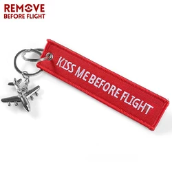 Red Kiss Me Before Flight Key Chain Label Embroidery Keychain with Metal Plane Key Chain For Aviation Gifts Car Keychains