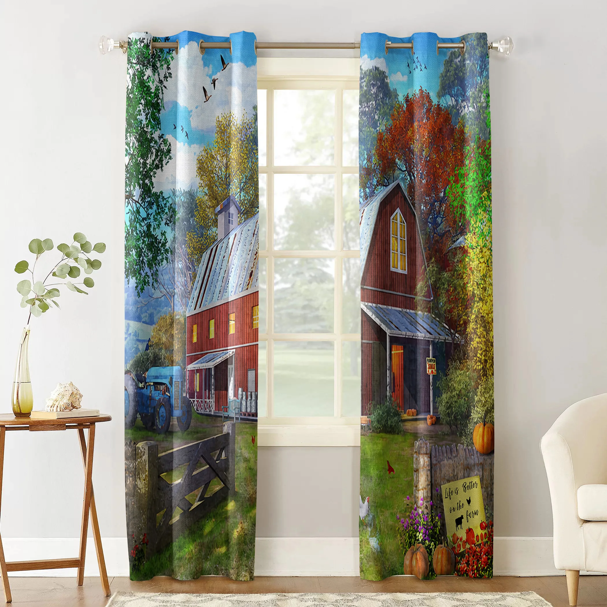 Farm Life Barn Retro Truck Rustic Curtains For Kids Living Room Kitchen Curtain Home Bedroom Drapes Window Treatment