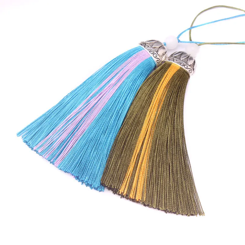 2 sztuk Bicolor frędzle Fringe Silk Tassel szczotka do szycia Bang zakończenie z frędzlami kluczowe frędzle dla DIY Sew kurtyny akcesoria do wyrobu