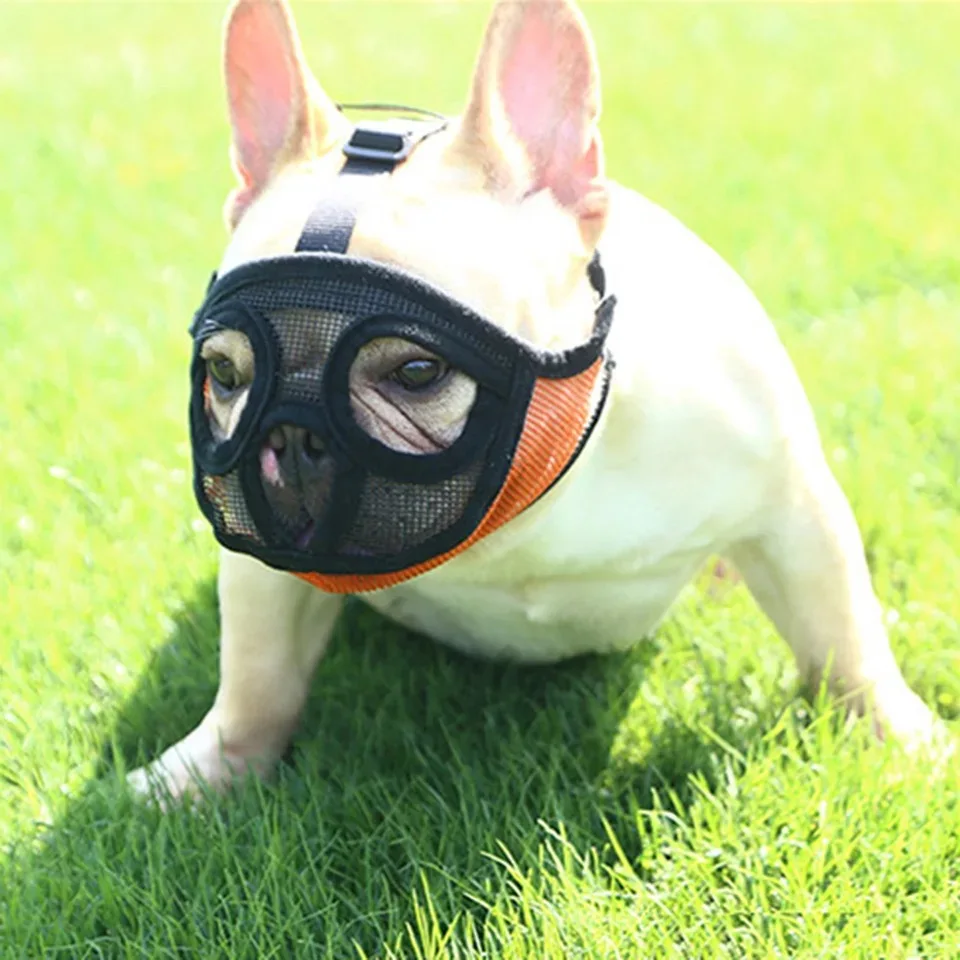 Adjustable Pet Muzzle Short Snout Dog Mask Pitbull Anti Biting Anti Barking Breathable Muzzle for French Bulldog Flat Face Dogs