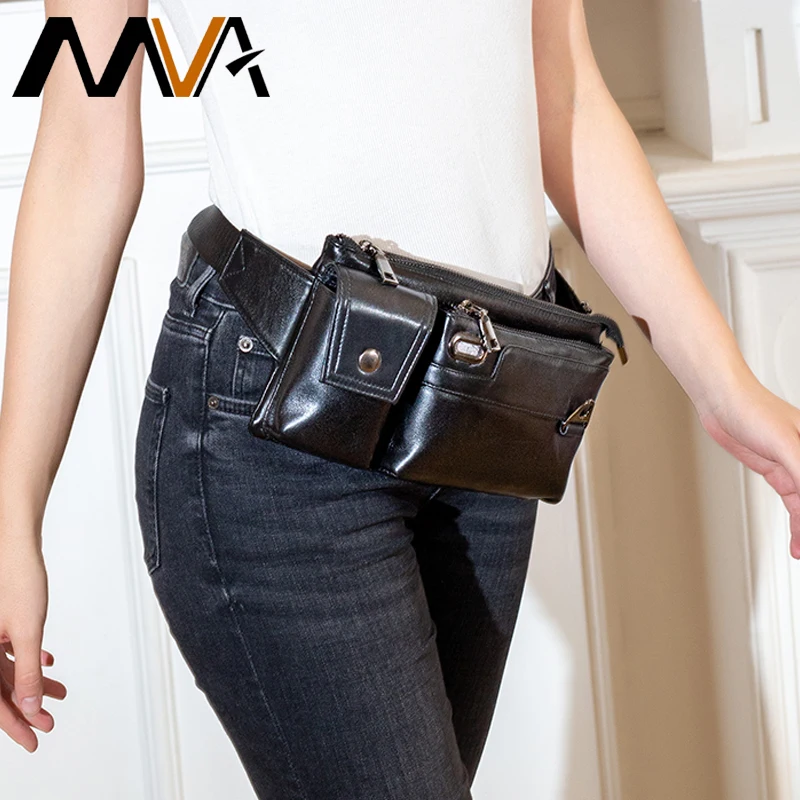 MVA 100% Sheep Leather Belt Bag Women's Waist Bag Small Fanny Pack For Women Multi-function Waist Pack Leather Money Belt Bags