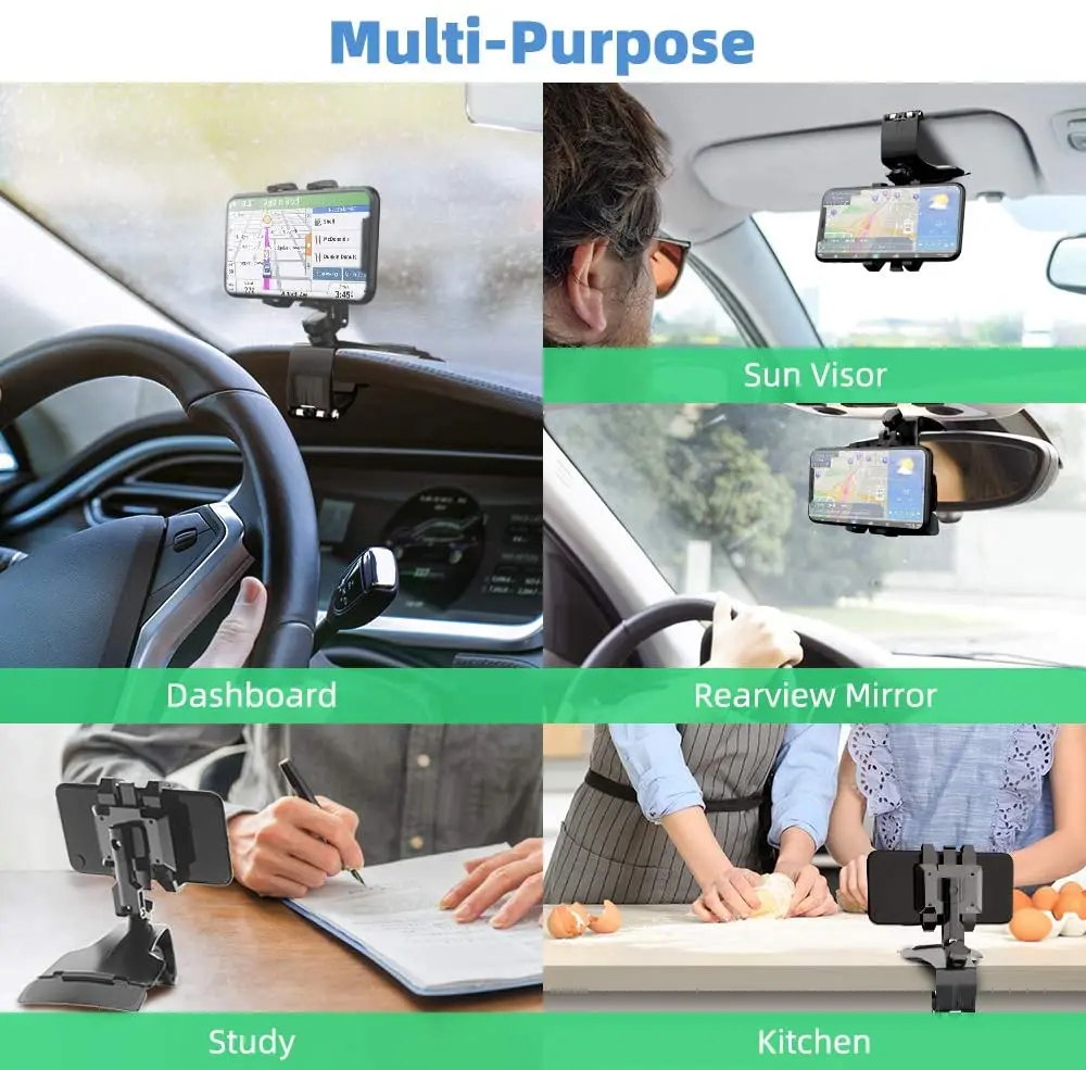 Fimilef Dashboard Car Phone Mount, Multifunctional Dashboard Rearview Mirror Car Phone Holder with 360-Degree Rotating Adjustabl