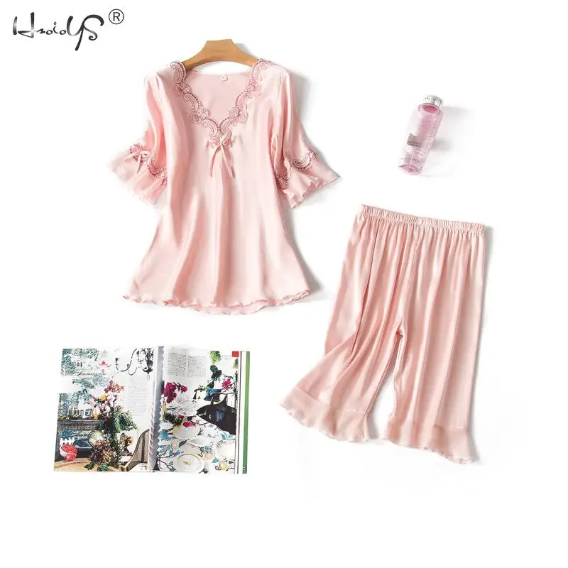 

Women's Lace Silk Satin Pajamas Set Sleepwear Nightwear Short Sleeve Pajamas Set Home Clothes for Women Sleeping Shirt Home Wear