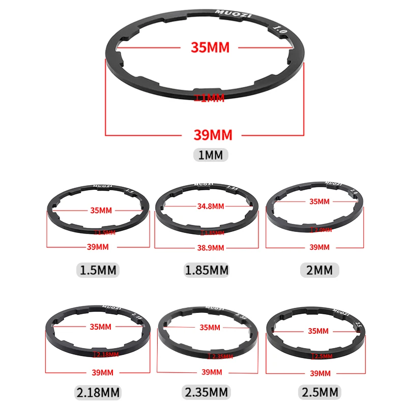 MUQZI-MTB Road Bike Hub Washer, Cassette Flywheel Spacer, Junta para 7, 8, 9, 10, 11, 12 Velocidade, 1mm, 1.5mm, 1.85mm, 2mm, 2.18mm, 2,35