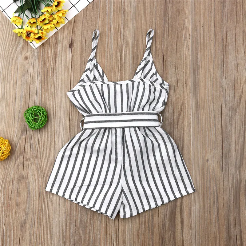 Summer Infant Baby Girl Striped Romper Clothes Sleeveless V-Neck Strap Jumpsuit Casual Outfit Playsuit