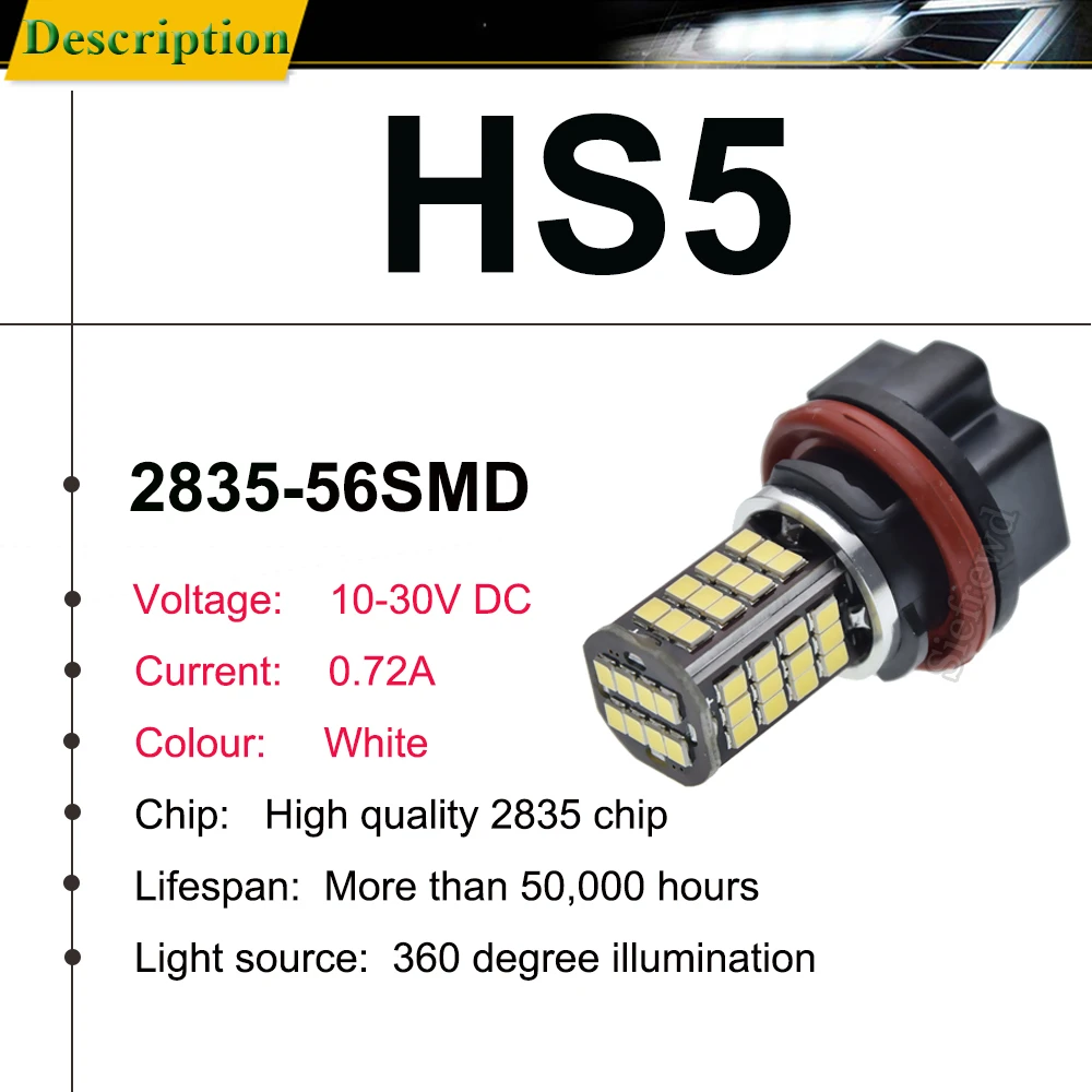 1Pcs HS5 LED Motorcycle Headlight Bulb P23T 56SMD Front Lamp Hi/Lo Beam For Honda Lead 110 NHX110 2008 - 2012 PCX125 PCX150 12V