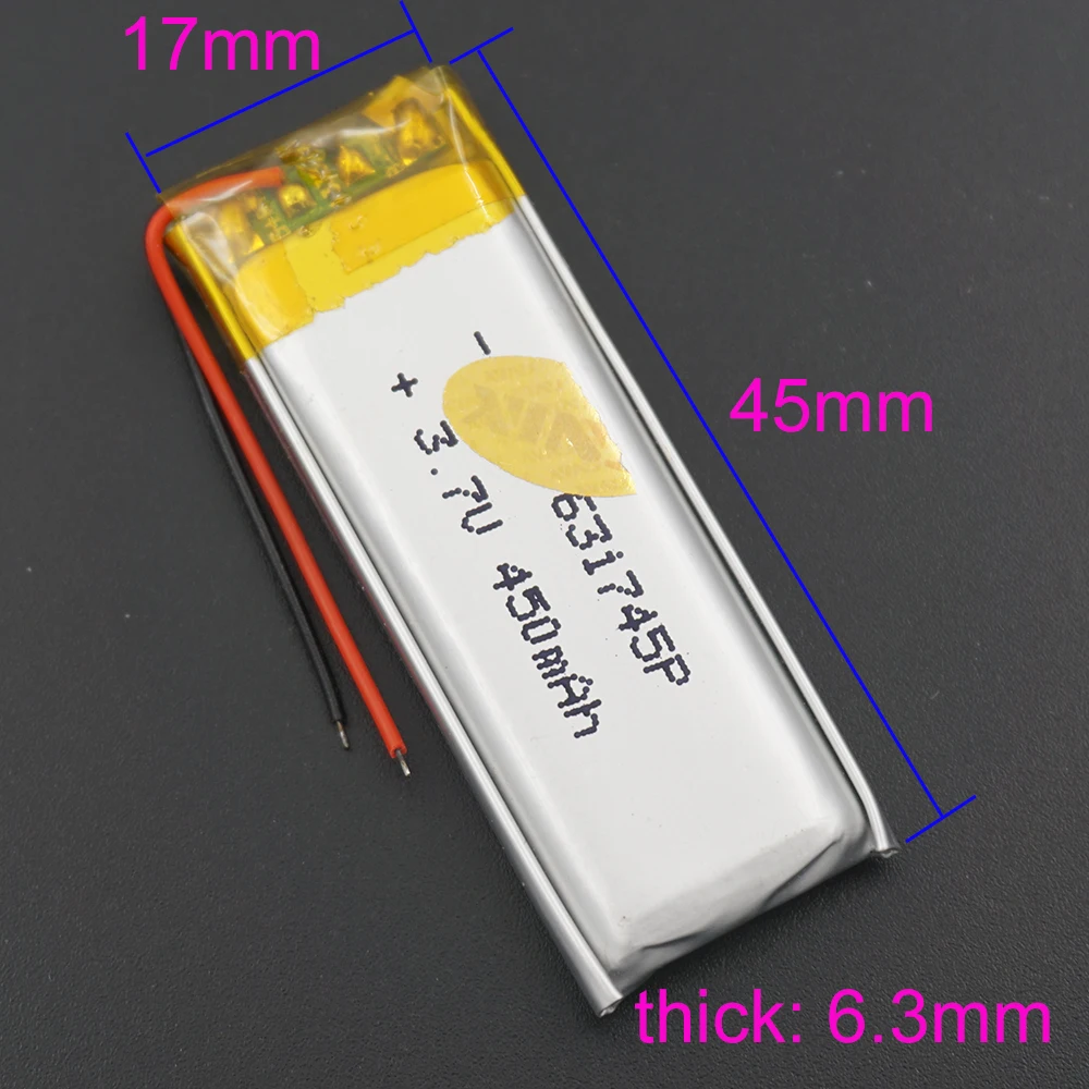 10pcs 3.7V 450 mAh 631745 Polymer Li Lithium Lipo Battery For MP4 Music Player Camera GPS Driving Recorder Speaker