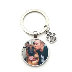 2023 Custom Diy Dog Photo Keychain I Love Dog Glass Crystal Pendant Keychain Car Key Men And Women Favorite Gift Souvenir