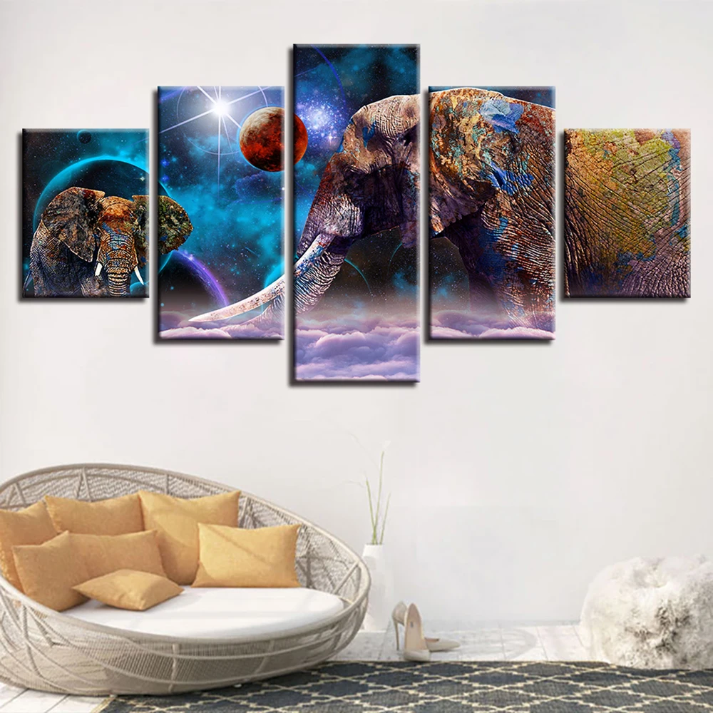 

5 Pieces Wall Art Canvas Painting Abstract Animal India Elephant Poster Modern Pictures Modular Living Room Home Decoration