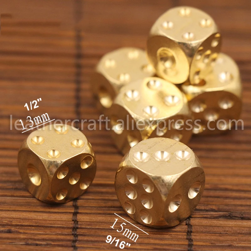 1pcs Solid Brass Bar Games Dice Manual Polishing Six Sided Home Bar Party Supplies 2 Sizes 13mm/ 15mm