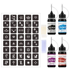 Kit de tatuagens temporárias 4 garrafas semi permanente tinta à mão livre com adesivo estênceis conjunto pasta diy tatuagens temp para crianças