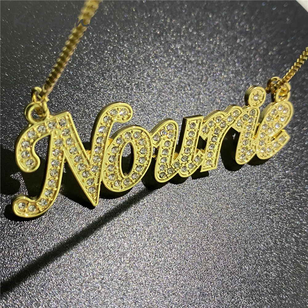 Imagem -04 - Radeira de Zircão com Nome e Corrente Colar Personalizado Dourado de com Letras e Placa de Identificação Presente para Mulheres Aço Inoxidável