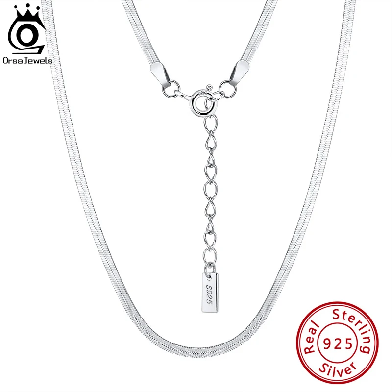 ORSA JEWELS Italian1.8mm Solid 925 Sterling Silver Handmade Flexible Flat Herringbone Link Chain Necklace Jewelry for Women SC44