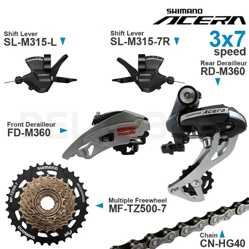 SHIMANO ALTUS ACERA 3x7 Speed Groupset include M315 Shifters M310 M360 Front/Rear  Derailleur MF-TZ500 Cassette Sprocket Chain