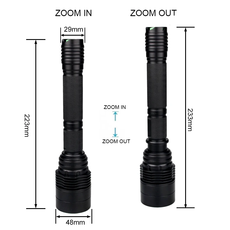 Super Bright Green Tactical Flashlight LED Lantern Zoomable Adjustable Focus Hunting Light Weapon Light for Outdoor