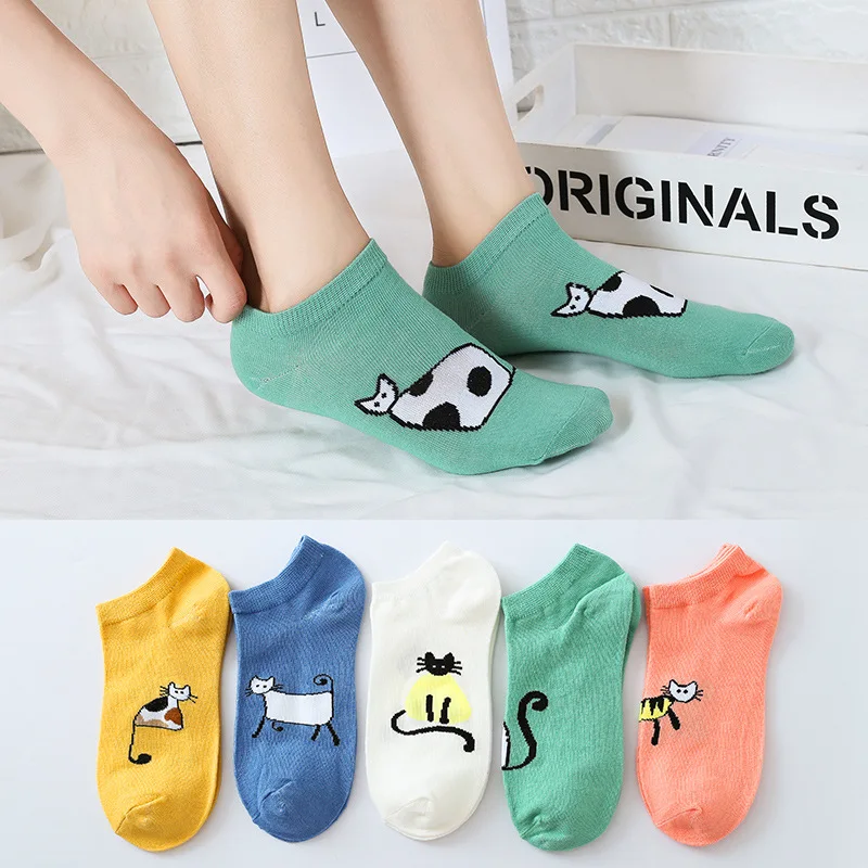 5 pairs 1 lot Cartoon Women Socks Cotton Invisible Socks Cute Animal Stereo Ear Girl Ankle Harajuku Breathable Socks skarpety