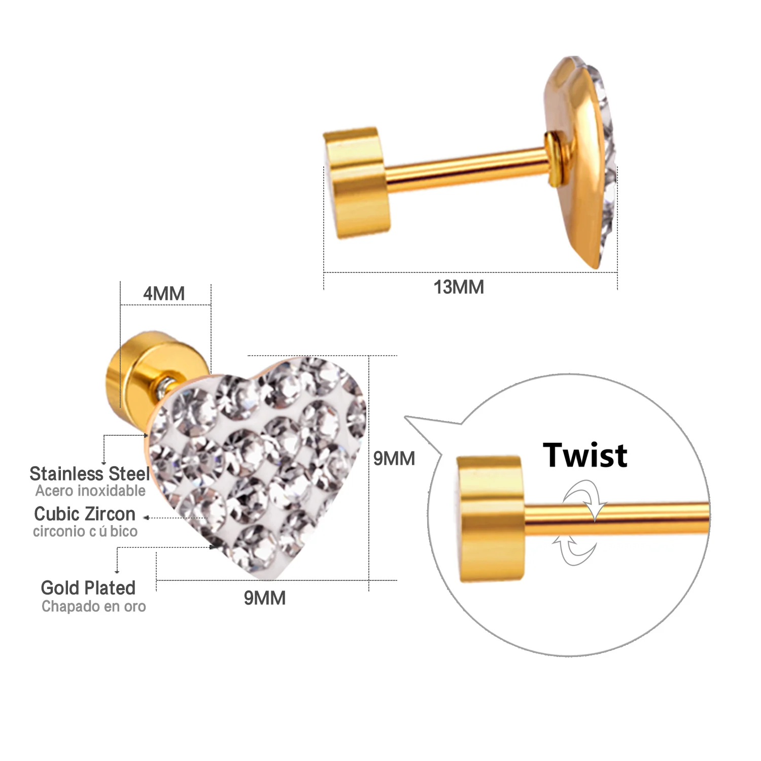 LUXUKISSKIDS 12 Pairs/batch of Simple Colorful Heart Stud Earrings For Girls, Stainless Steel Wholesale Jewelry For Daily Wear