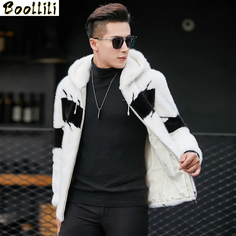 Men's Fur Boollili Coat Real Mink Fur Jacket Hooded Plus Size Mens Mink Coat Short Luxury Jackets Men Natural Fur Coats