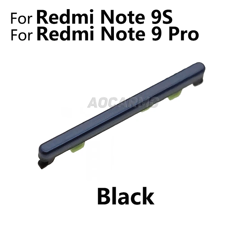 Aocarmo para Xiaomi Redmi Note 9 Pro Note9S, botón de volumen arriba/abajo, tecla lateral de repuesto 2