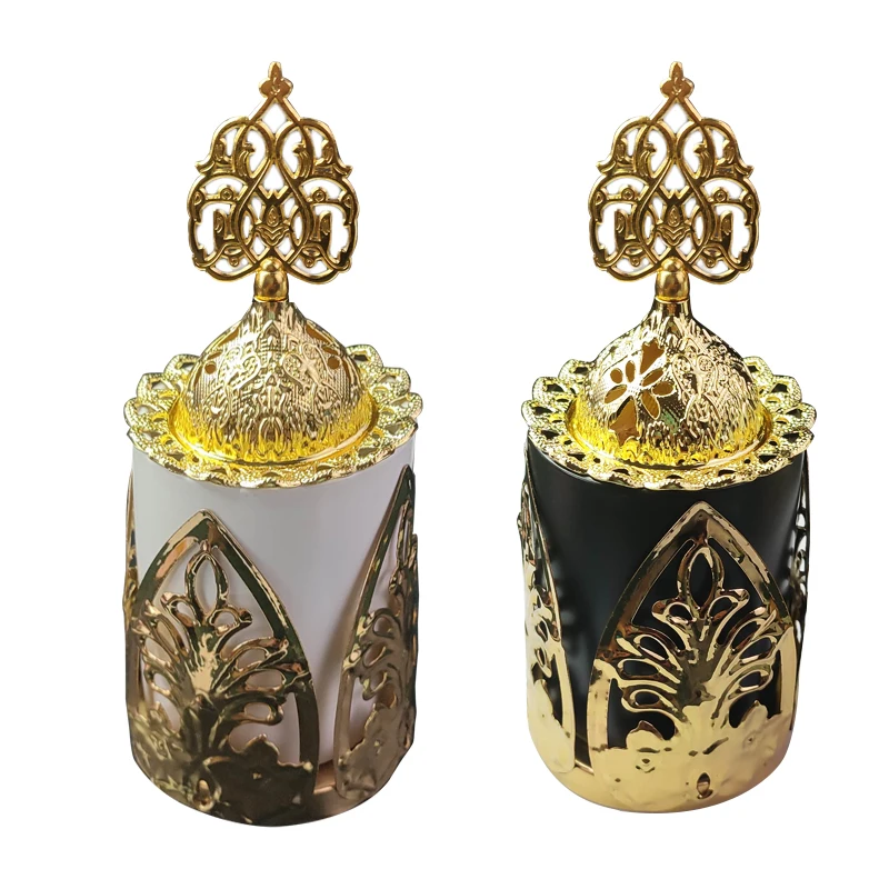 Middle East Muslim Oud Bakhoor Incense Burners Arabic Incense Burner Set Alloy Ceramic Cone Censer Holder Home Decoration Crafts