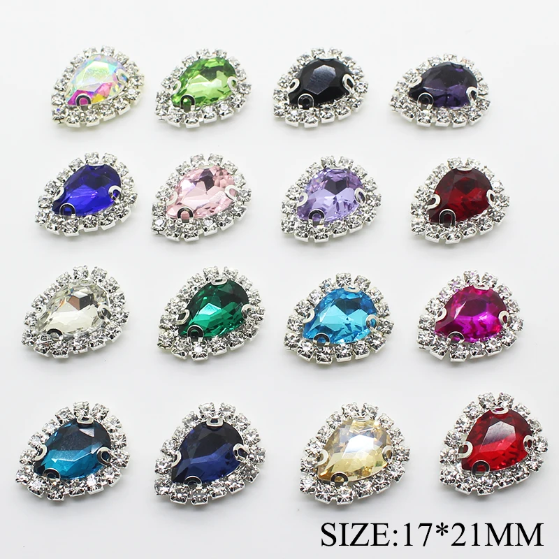 10 pieces / batch 21 * 17MM Water Droplets Acrylic Rhinestone Button Clothing Decoration Craft Material DIY Manual Accessories