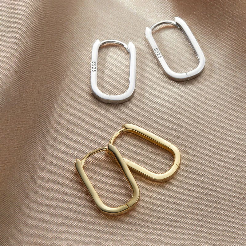 PONYKISS 925 Silver Geometric Square 18K Gold Plated Big Hoop Earring Buckle for Women HipHop Punk Chic Fine Jewelry Accessories