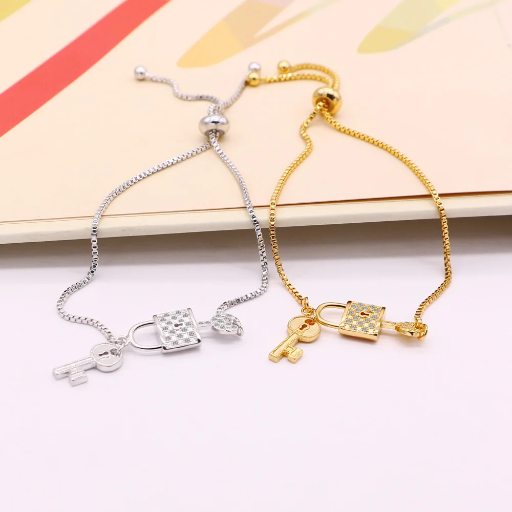 Fashion 925 Sterling Silver Bracelets Personality Design Key Lock Pendant Gold Plated Box Chain Kpop Bracelet For Women Jewelry view 5