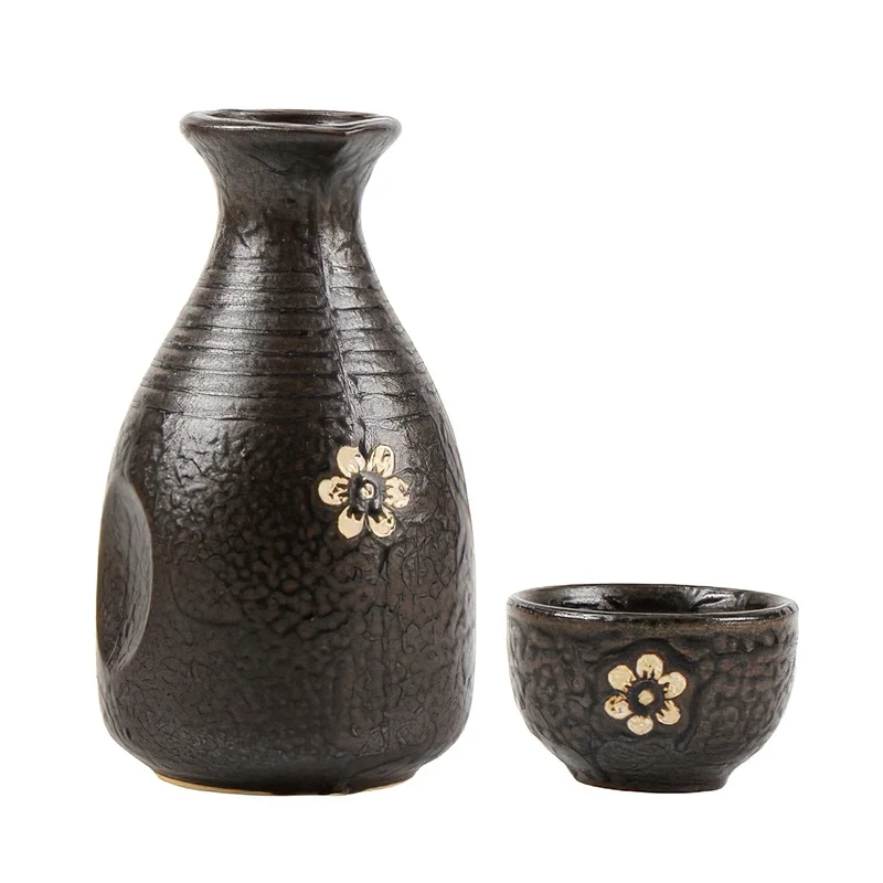 Ceramics Wine Pot Waterware Black Flower 300ML Cup Porcelain Sake Japanese Bar Decoration Household Kitchen Supplies Drinkware