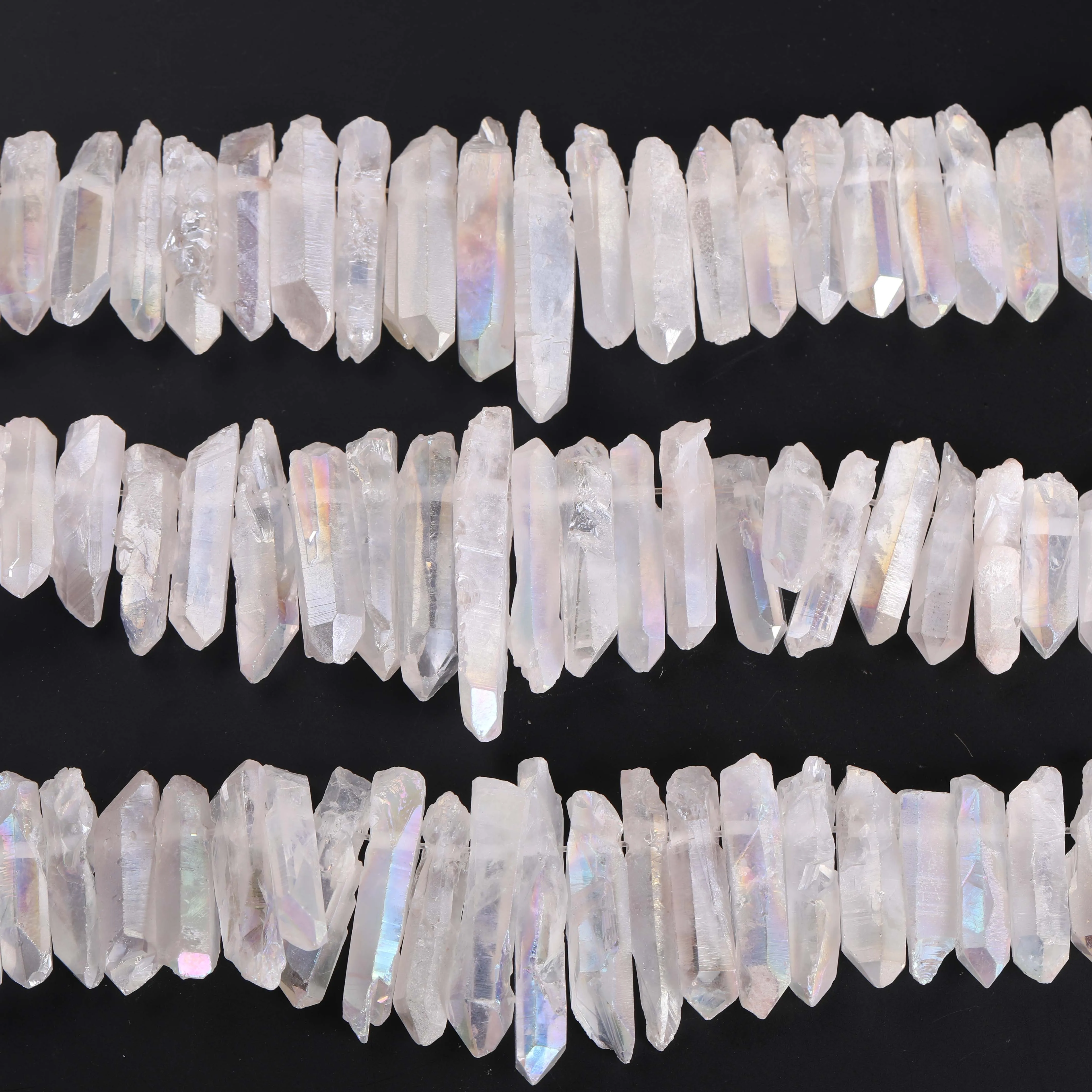 

48Pcs/Strand Slab Rainbow Crystals Stick Points Beads Bulk,Drilled White Mystic Titanium Quartz Pendants